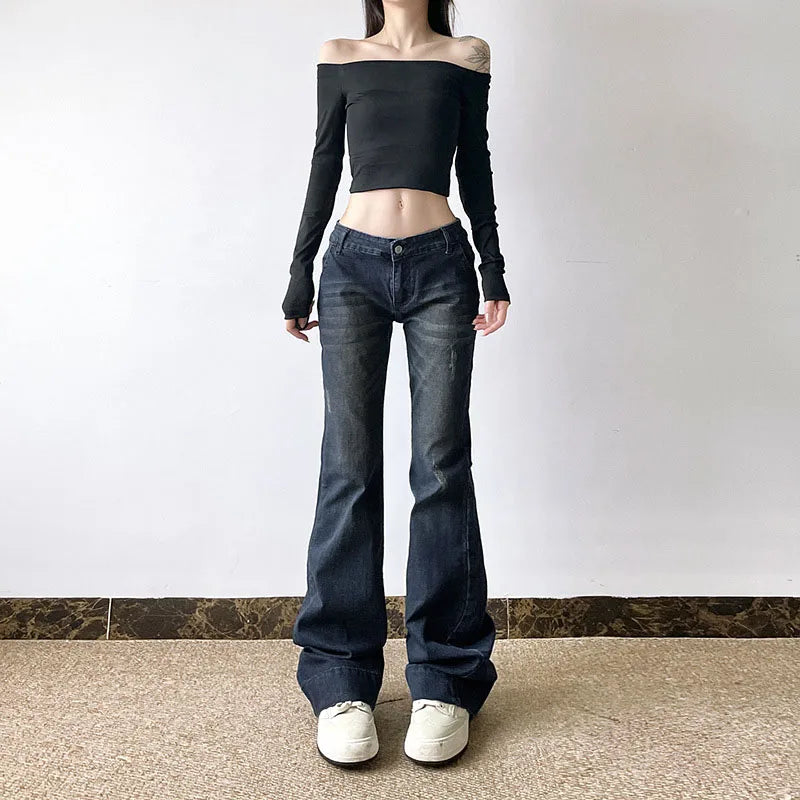 Sexy Low-Waisted Skinny Jeans Women Vintage Americana Y2K Denim Flares Pants Female Streetwear Slim-Fitting 2000S Jean Trousers