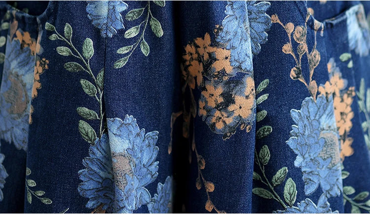 NYFS 2025 New Summer Vintage Print Woman Jeans Loose Plus size Trousers Elastic Waist Denim Wide Leg Pants