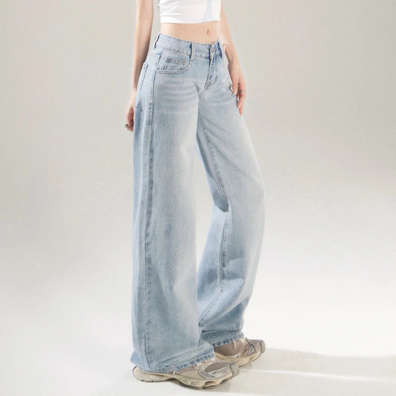 KSTUN 2025 Spring Women Wide Leg  Jeans Streetwear Loose Straight Denim Pants Vintage Low Waist Jeans For Woman Dragging Pants