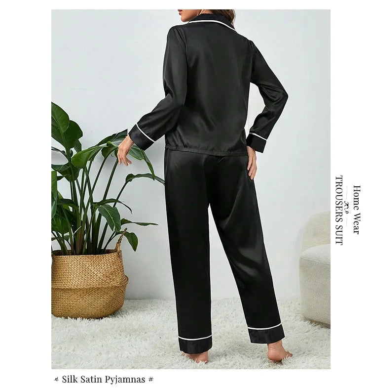 Plus Size Ice Silk Pajamas Women Long-Sleeved Solid Colour Loose 5xl Home Wear Ladies Comfortable Sleepwear 2PCS Set Nightwear