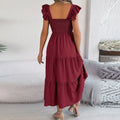2024 Summer Solid Tank Long Dress For Women Square Collar Sleeveless A-Line Maxi Dress Backless Slim Waist Pleated Beach Dresses