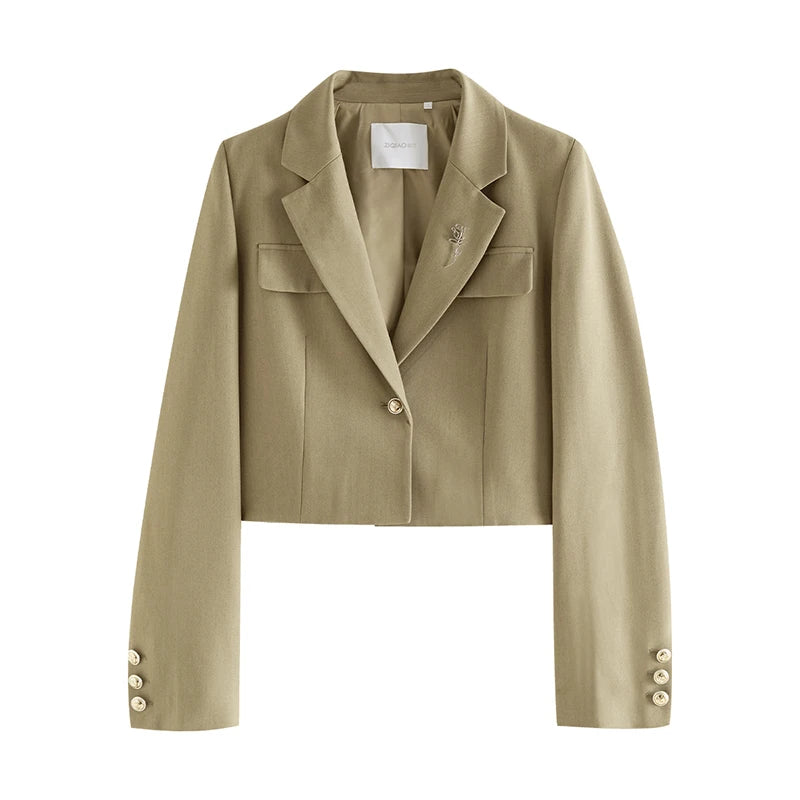 ZIQIAO Temperament One-button Brooch Short Suit for Women Spring Chic Commuter Straight Long Skirt + Short Blazer Jacket Female