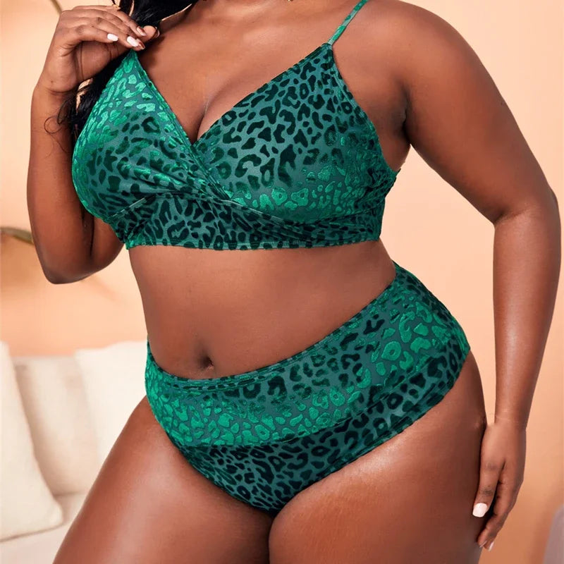 Large Size 4XL Women Leopard Swimsuit Sexy V Neck Backless Bikini Set High Waist Swimwear Push Up Beachwear Bathing Suit Tankini