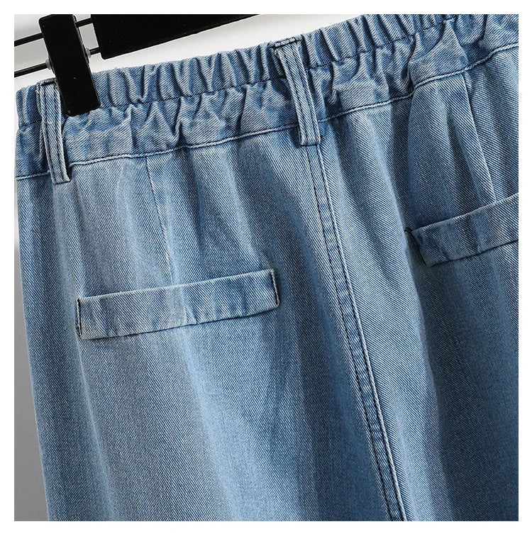 Oversized Women Jeans Spring Elastic Waist Wide Leg Loose Denim Harem Pants Large Size Female Baggy Pants