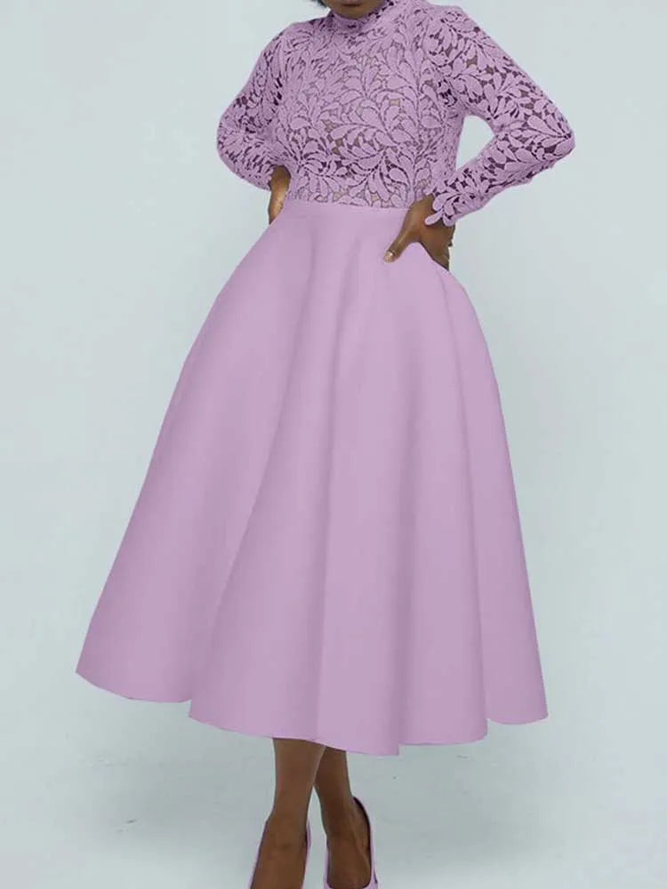 Elegant Party Dresses Woman Fall Fashion Lace Long Sleeve See Through Dress Vintage Laides Evening Dress Wholesale Dropshipping