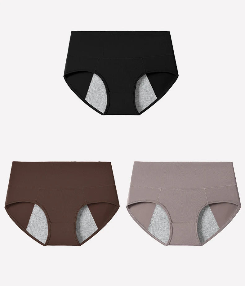 3Pcs High Waist Women's Panties Leak Proof Menstrual Pants Widen Period Underwear Cotton Physiological Plus Size Female Briefs