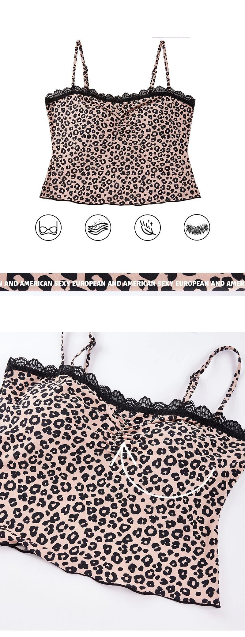 Logirlve Sexy Lace Patchwork Camisoles Backless Retro Leopard Print Halter Top Women's Summer New Sleeveless Outerwear Set