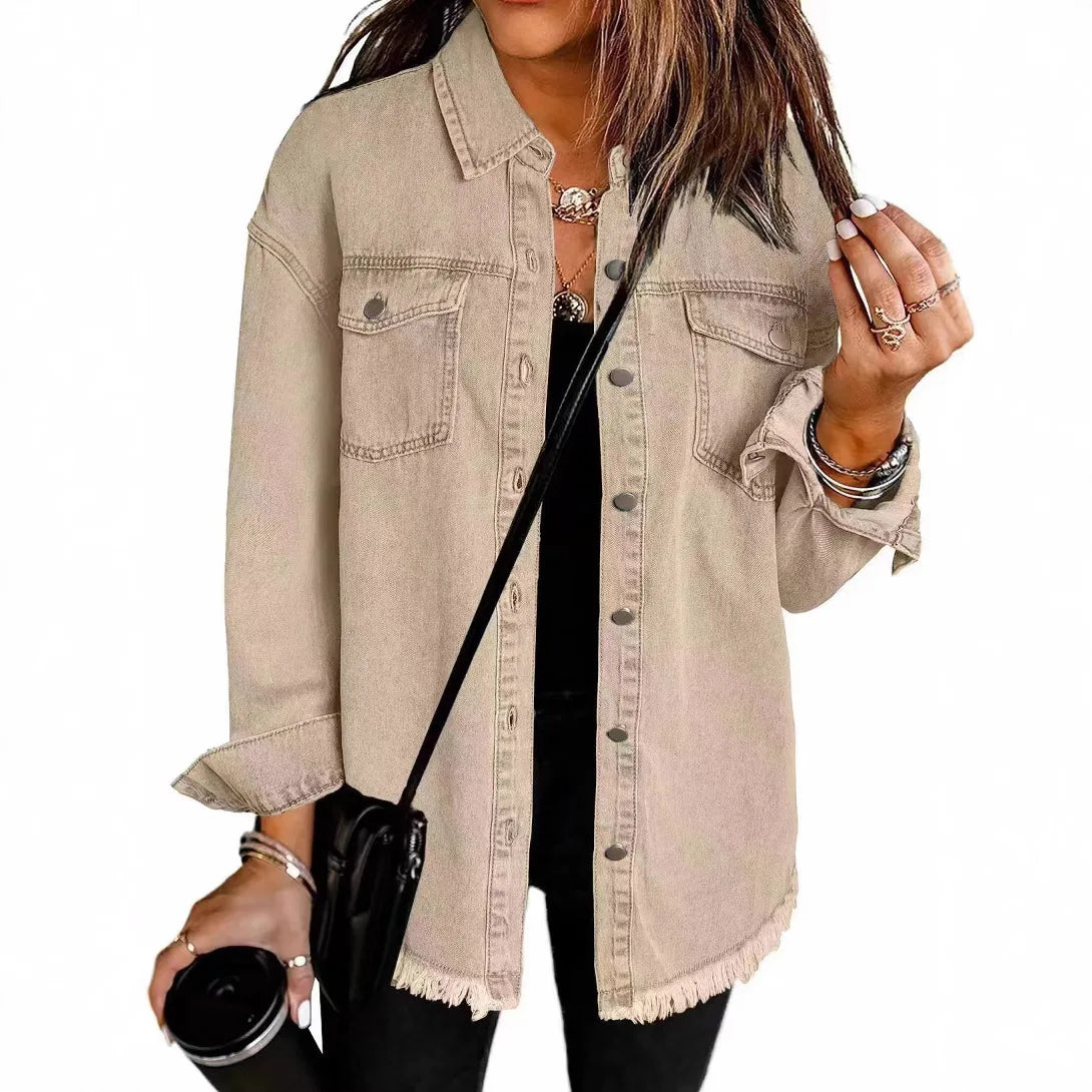 Coat Women Denim Coats Single Breasted Casual Turn Down Collar Y2k Streetwear Jackets Mom Jeans Splice Loose Jacket 2025