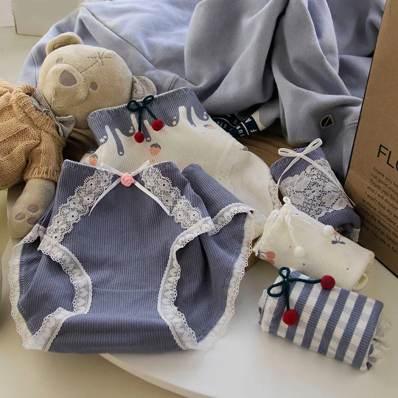 5Pcs/Set Lace Edge Underwear Women Cotton Panties Female Underpants Sweet Girls Briefs Breathable Soft Shorts Sexy Lingerie