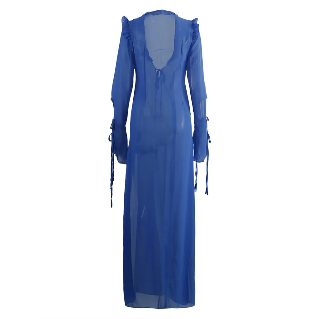 Luxury Women'S Elegant Dress Outfits Women'S Transparent And Beautiful Side Tie V Neck Slit Vestidos Elegantes Para Mujeres