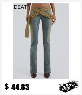 DEAT Fashion 3D Printed Wide Leg Curved Jeans Women's High Waist Loose Blue Streetwear Denim Pants New Tide Summer New 7AB9379