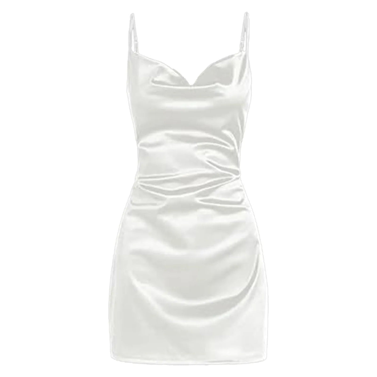 Satin Slip Dress Women Silk Low Cut Smocked Solid Color Party Dresses Cowl Neck Backless Mini Dress Nightclub Short Vestidos