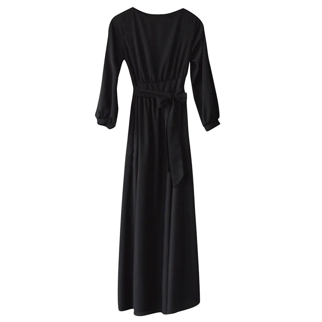 Women's Long Sleeve Dress A Line Solid Tie Up Waisted Formal Dresses For Women Vintage O Neck Medieval Long Dresses For Women