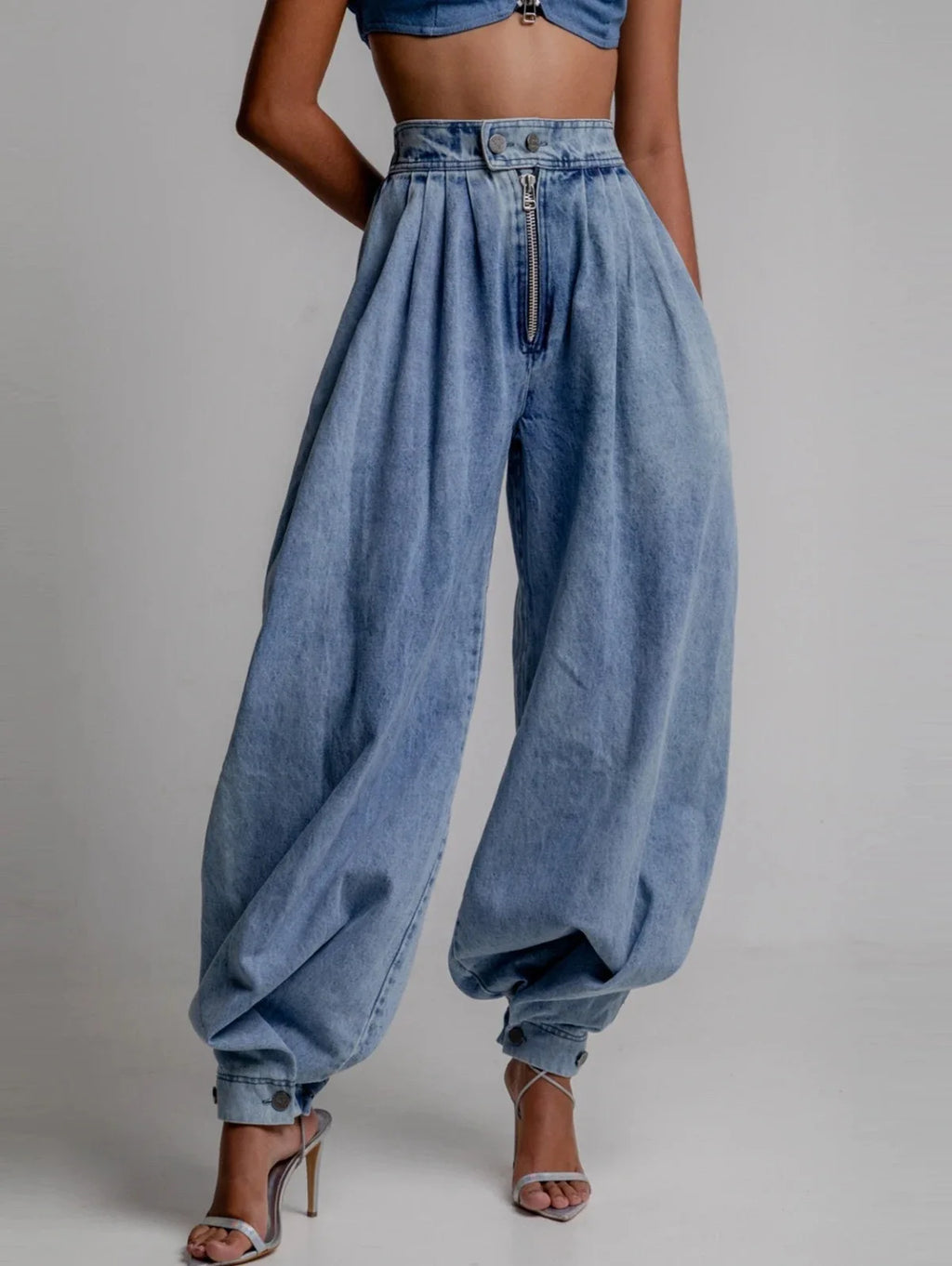 Jeans Women Denims Bloomers Pants Zipper High Waist Washed Distressed Female Vintage Ankle Length Trousers 2025 Streetwear