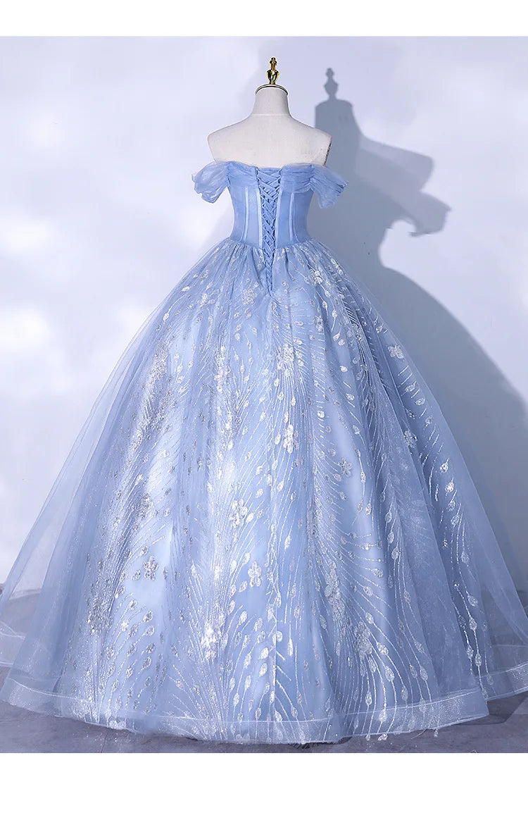 One Shoulder Evening Dress 2026 Summer New Haze Blue Vocal Art Exam Piano Performance Puffy Skirt Annual Meeting Evening Dress