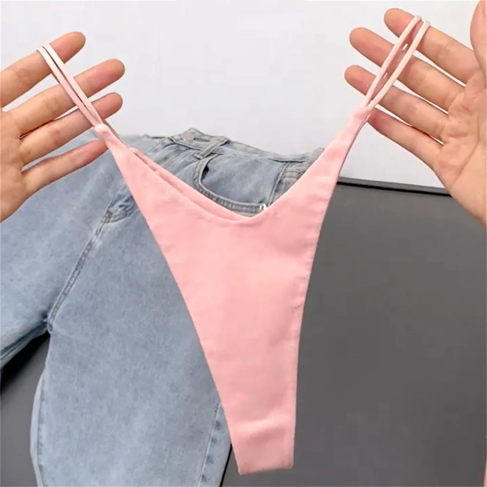 3Pcs/Pack Double Thin Strap Women's Sexy Hot Underwear Low Waist Double Layer Cotton Thong High Cut Seamless Sports G-string