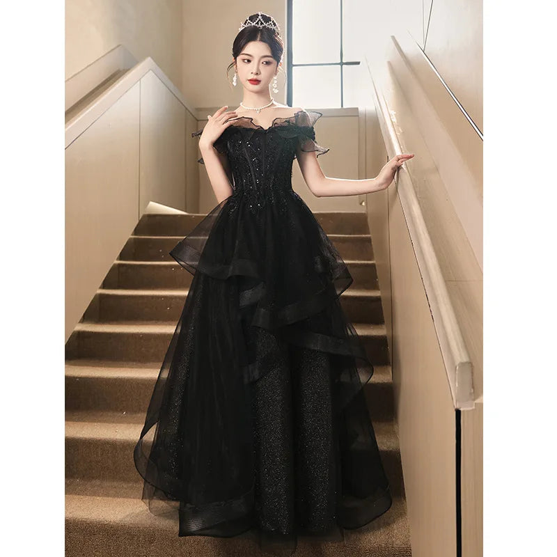 Black Evening Gown, Temperament, Birthday Party, High-end Atmosphere, Annual Meeting, Host, Art Exam, Coming of Age Ceremony