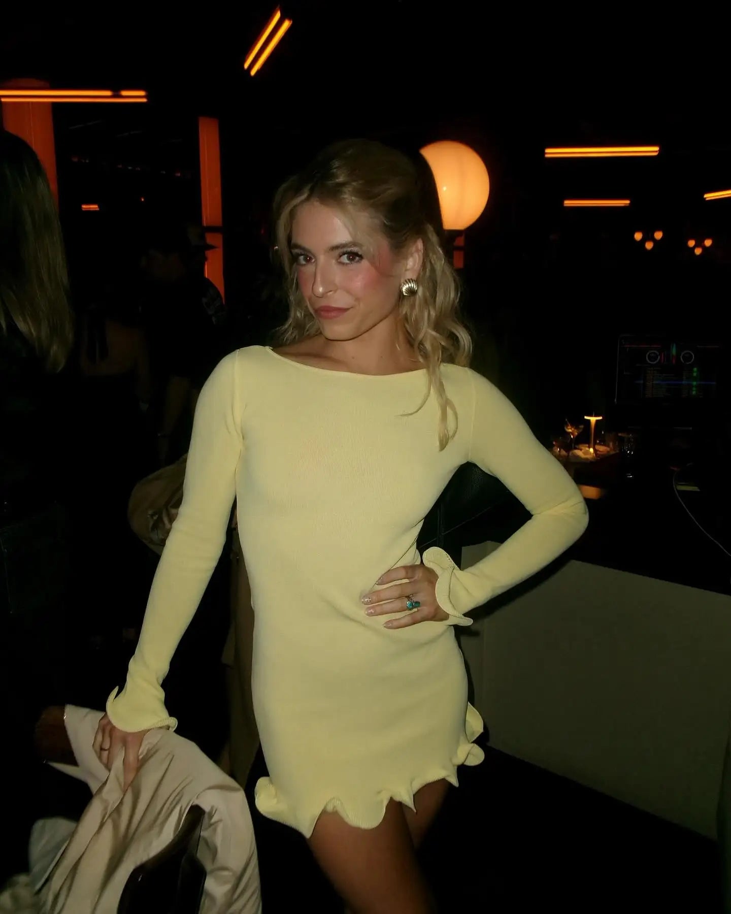 Women Solid Color Ruffles Hem Mini Dress Elegant O Neck Long Sleeve Slim Fit Gown Summer Vacation Holiday Party Dress