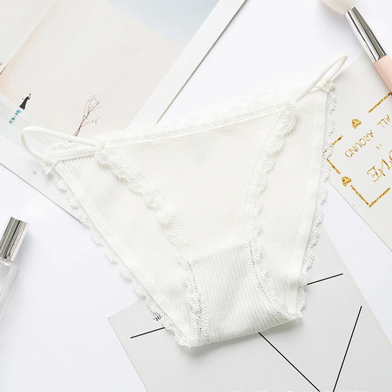 Thin Strap Hollow Lace Panties Women Sexy Briefs Soft Lingerie Low Rise Panties Breathable Female Underwear Solid Underpants
