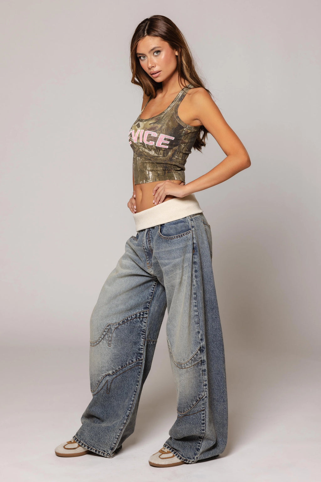 Redm Ribbed Waistband Straight-Leg Jeans Vintage Washed Blue Wide-Leg Pants Embroidered Jeans All-Season Jeans Loose Vintage Pants Street Style High-Waisted Slimming Floor-Length Pants