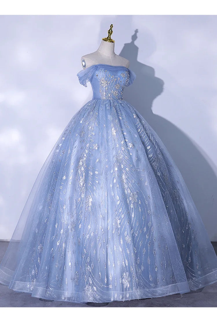 One Shoulder Evening Dress 2026 Summer New Haze Blue Vocal Art Exam Piano Performance Puffy Skirt Annual Meeting Evening Dress