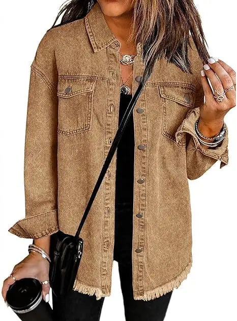 Coat Women Denim Coats Single Breasted Casual Turn Down Collar Y2k Streetwear Jackets Mom Jeans Splice Loose Jacket 2025
