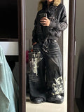 American New Fashion Oversized Print Black Old Baggy Jeans Women Y2K Harajuku Hip Hop Popular Casual Joker Wide-leg Pants
