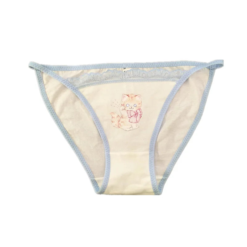 Retro Panties Japanese Sweet Cool Kitten Underwear Female Y2K Lace Girls Panties Cotton Crotch Women's Intimates Briefs Lingerie