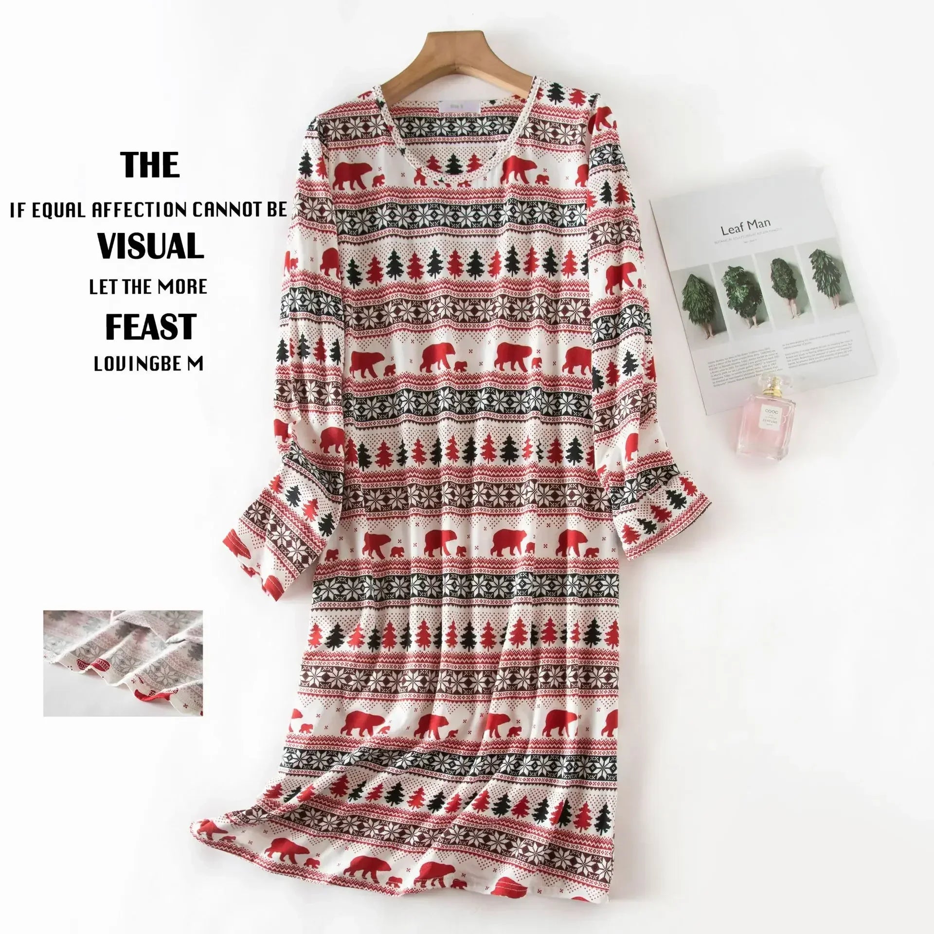 Knitted Cotton Women Plus Size Lingere Nightgown Loose Nightdress Long Sleeve Night Gown Cute Cartoon Home Dress Sexy Sleepwear
