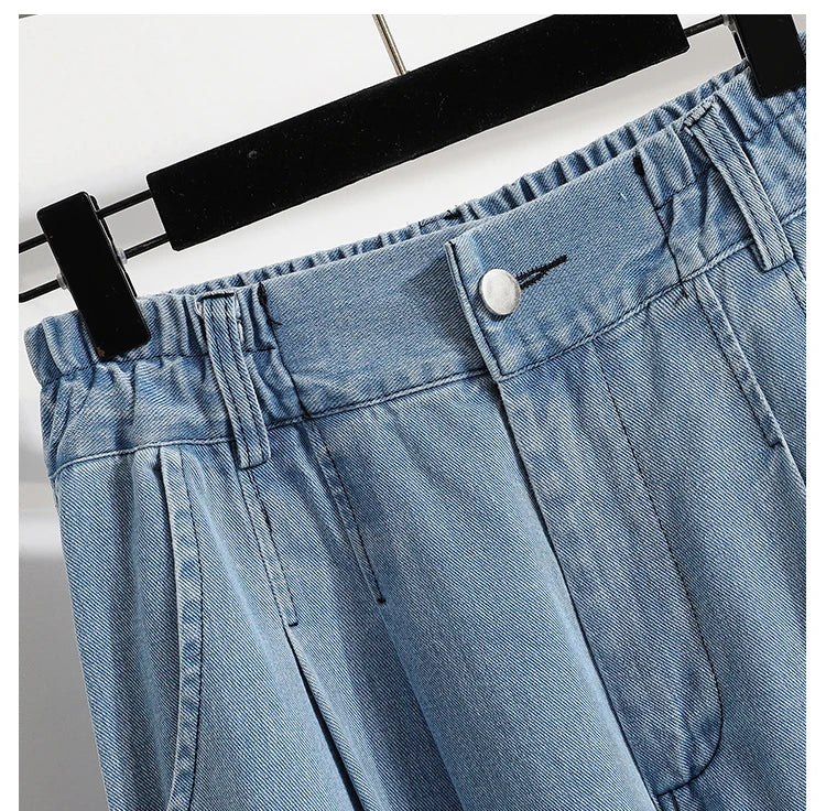 Oversized Women Jeans Spring Elastic Waist Wide Leg Loose Denim Harem Pants Large Size Female Baggy Pants