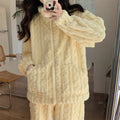 Large Size Flannel Pajamas Set Autumn Winter Female Sleepwear Trouser Suit Thicken Coral Fleece High Collar Lounge Wear Homewear