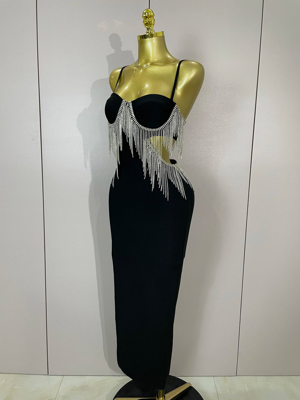 Stock Shinning Chain Sexy Strap Sleeveless Bodycon Long Bandage Dress Women Celebrate Evening Party High Quality Birthday Outfit