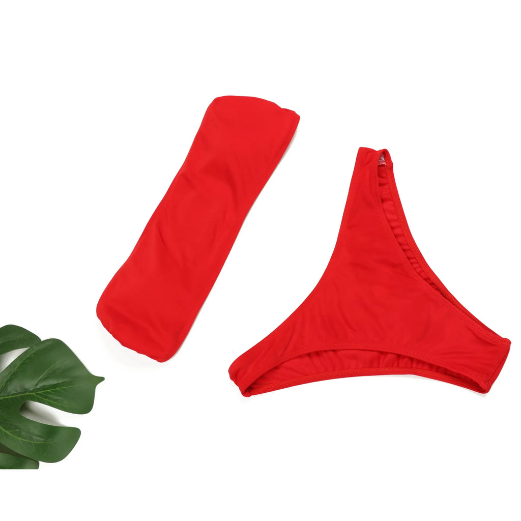 2025 Sexy Two-piece Low Waist Swimwear New Solid Bandeau Bikini  Women's Push Up Beachwear Female Swimsuit Backless Bathing Suit