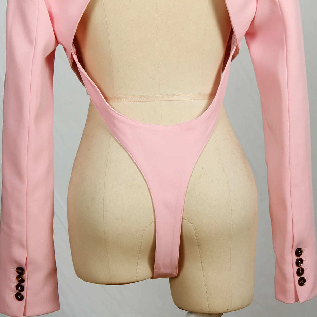 Fashion Long Sleeve  Shoulder Pads Blazer Jacket  Women Sexy Backless Crop Top Bodys Streetwear Suit Autumn Coats Traf