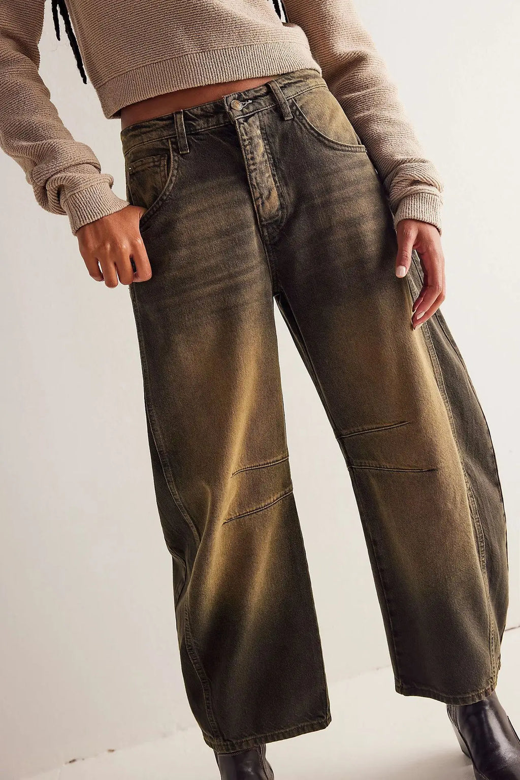 Women Loose Mid Waist Jeans Denim Full Length Pants Sexy Fashion Solid Color Trousers Denim Pockets Bleached
