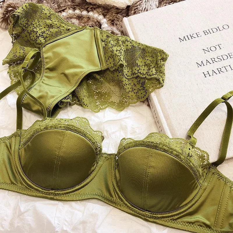 Lace Half-Cup Bra and Panty Set for Small Busts, With Soft Underwire to Gather and Lift, And a Sexy, Lightweight Bra Set.
