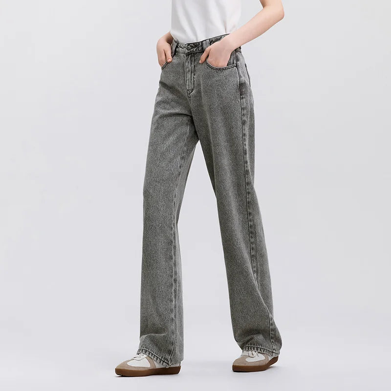 Semir Jeans Women Heightening Pure Cotton Long Trousers Autumn 2024 New Flesh-hiding Wide-leg Trousers