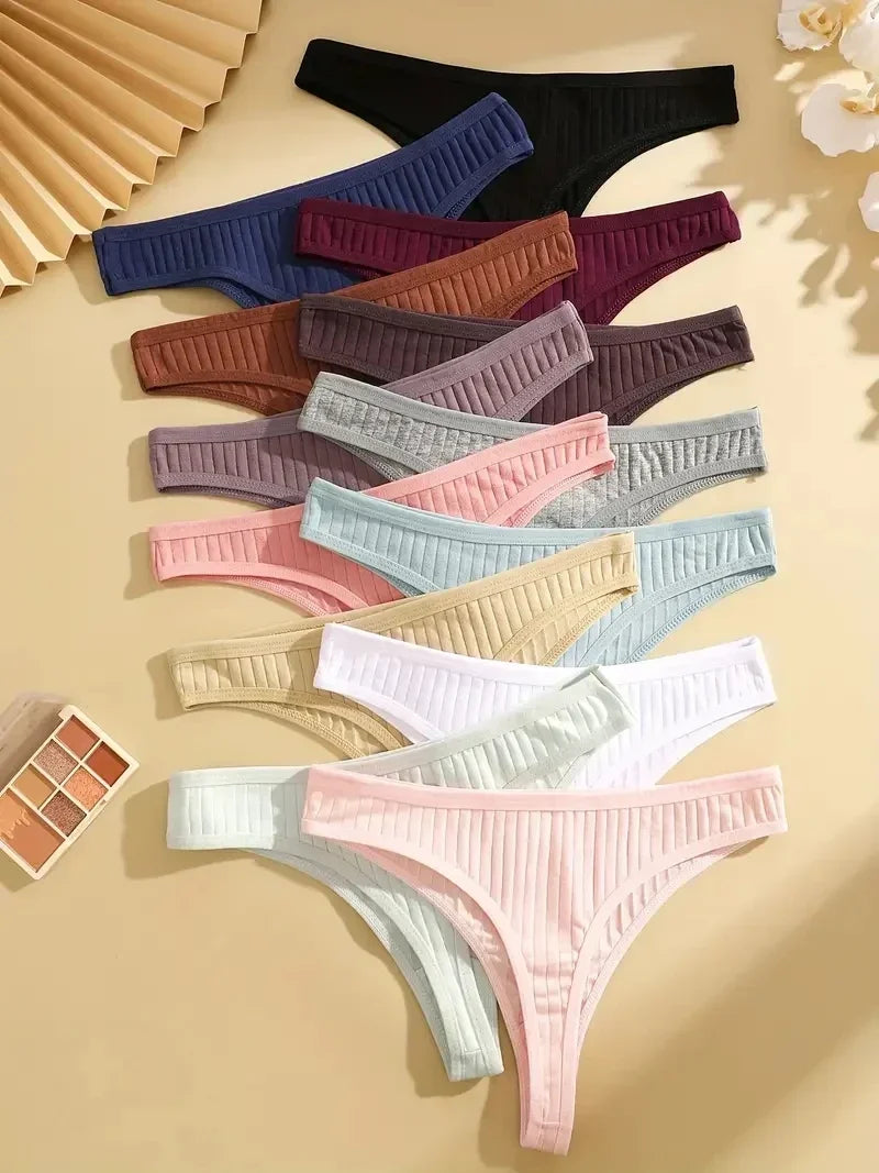 15Pcs/Set Women Cotton G-Strings Panties Female New Color Low Rise Thongs Ladies Sexy Bikini Girl Soft M-XL Intimates Lingerie