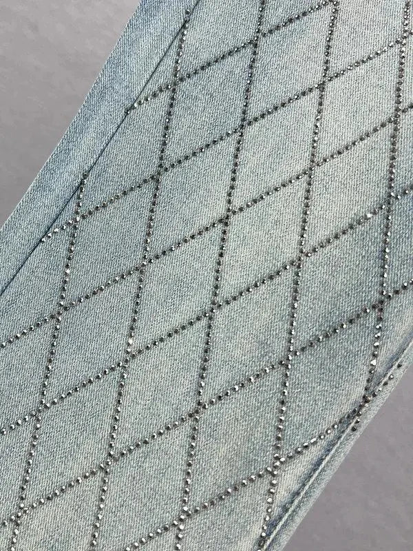 Slim-Fit Denim Micro Flared Pants Female Tide New Fashion Elastic High Waist Rhinestone Button Zipper Temperament Joker Pants
