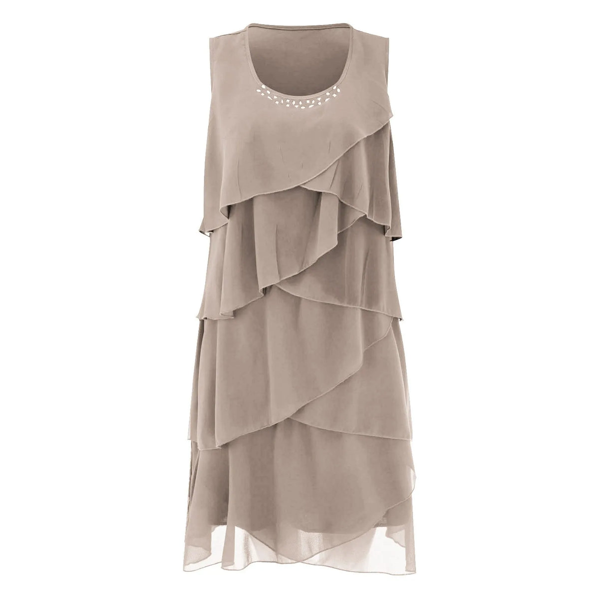 Women's Elegant Layered Ruffles Chiffon Dresses Solid Color Sleeveless Flowy Party Dress With Diamond Vestidos Summer Sundress