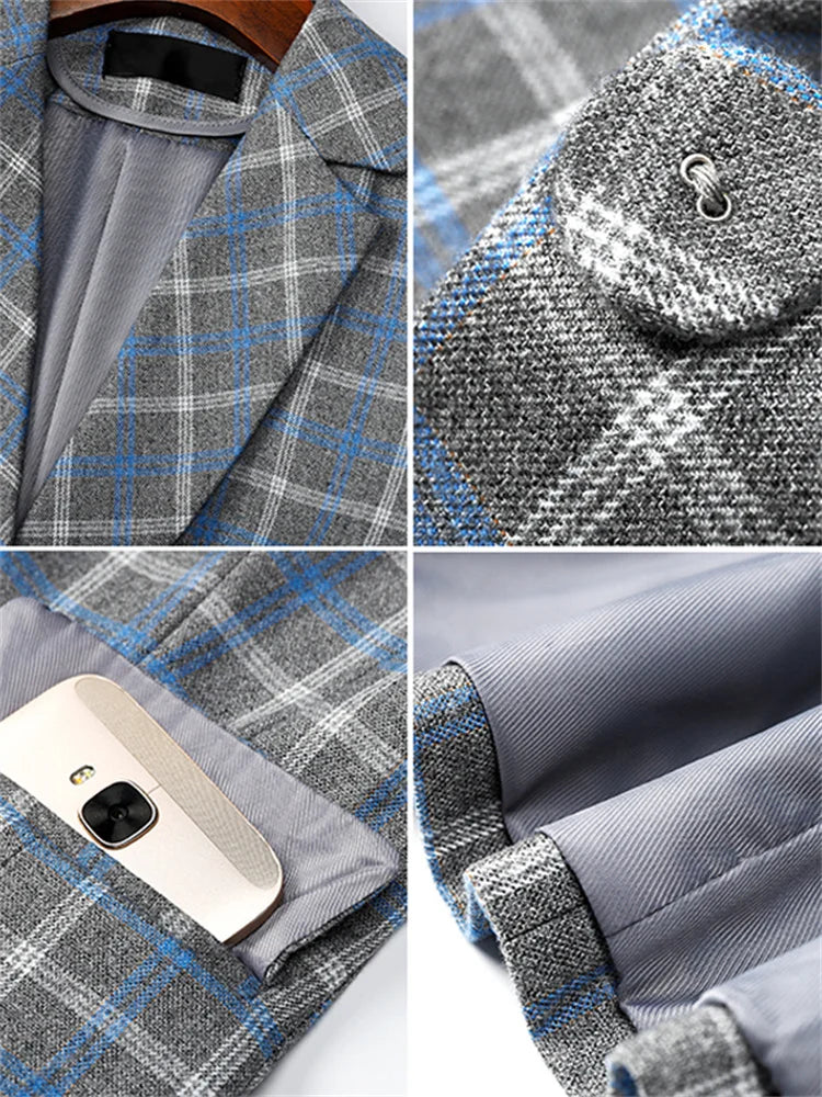 Yitimuceng Plaid Wool Blazers for Women 2026 New Office Ladies Long Sleeve Jacket Vintage Turn Down Collar Single Button Coats