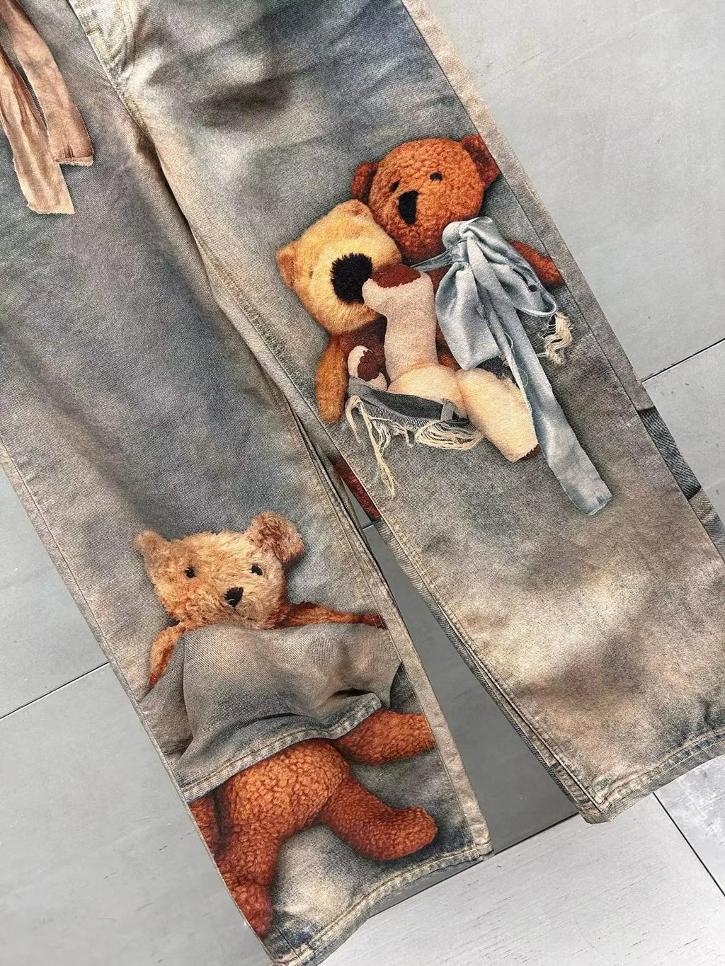 Retro Anime Jeans Y2K Clothing Mens Womens Hip Hop Anime Character Graphic Print Blue Baggy Jeans Casual Trousers