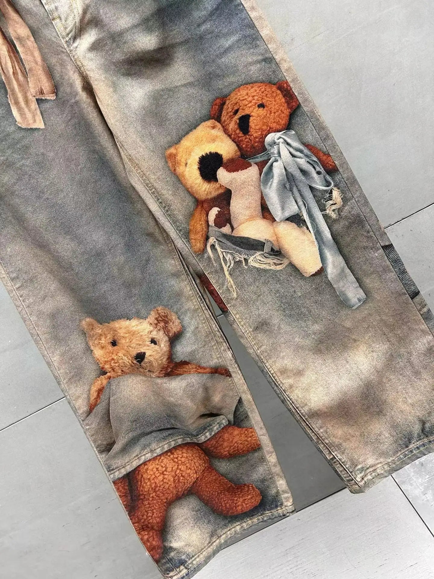 Retro Anime Jeans Y2K Clothing Mens Womens Hip Hop Anime Character Graphic Print Blue Baggy Jeans Casual Trousers
