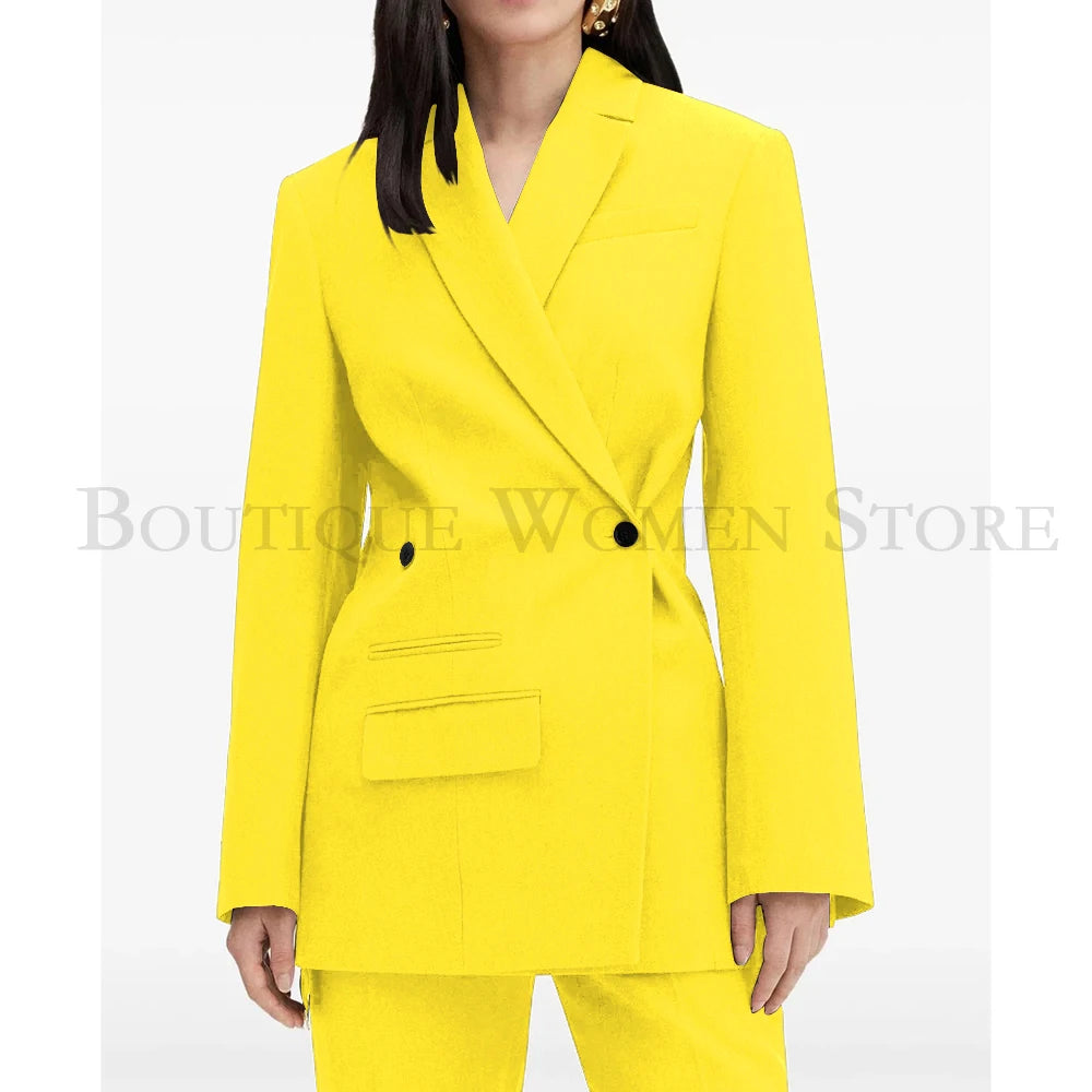 Elegant Brown Women Suits Formal Double Breasted Slim Fit Blazer Elegant Office Lady 2 Piece Jacket Pants Outfits Clothing