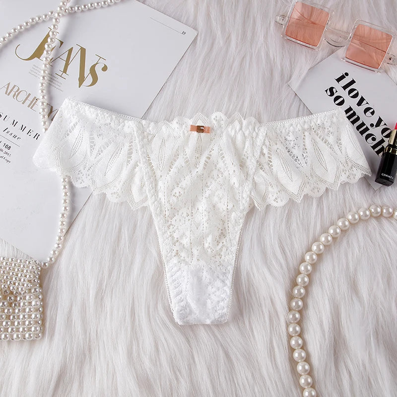 BANNIROU Women's Thongs Underwear Female Intimates T-back G-string Sexy Transparent Lace Low-Rise Panties Lingerie For Woman