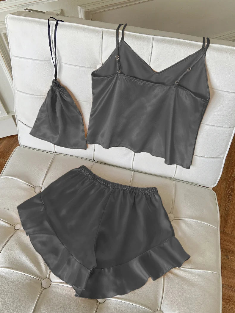 Fashion Sexy Underwear Set Women's 2 Pieces Sleepwear Pyjamas Silk Satin Bellyband Cami Top and Shorts Pajamas for Women Pijamas