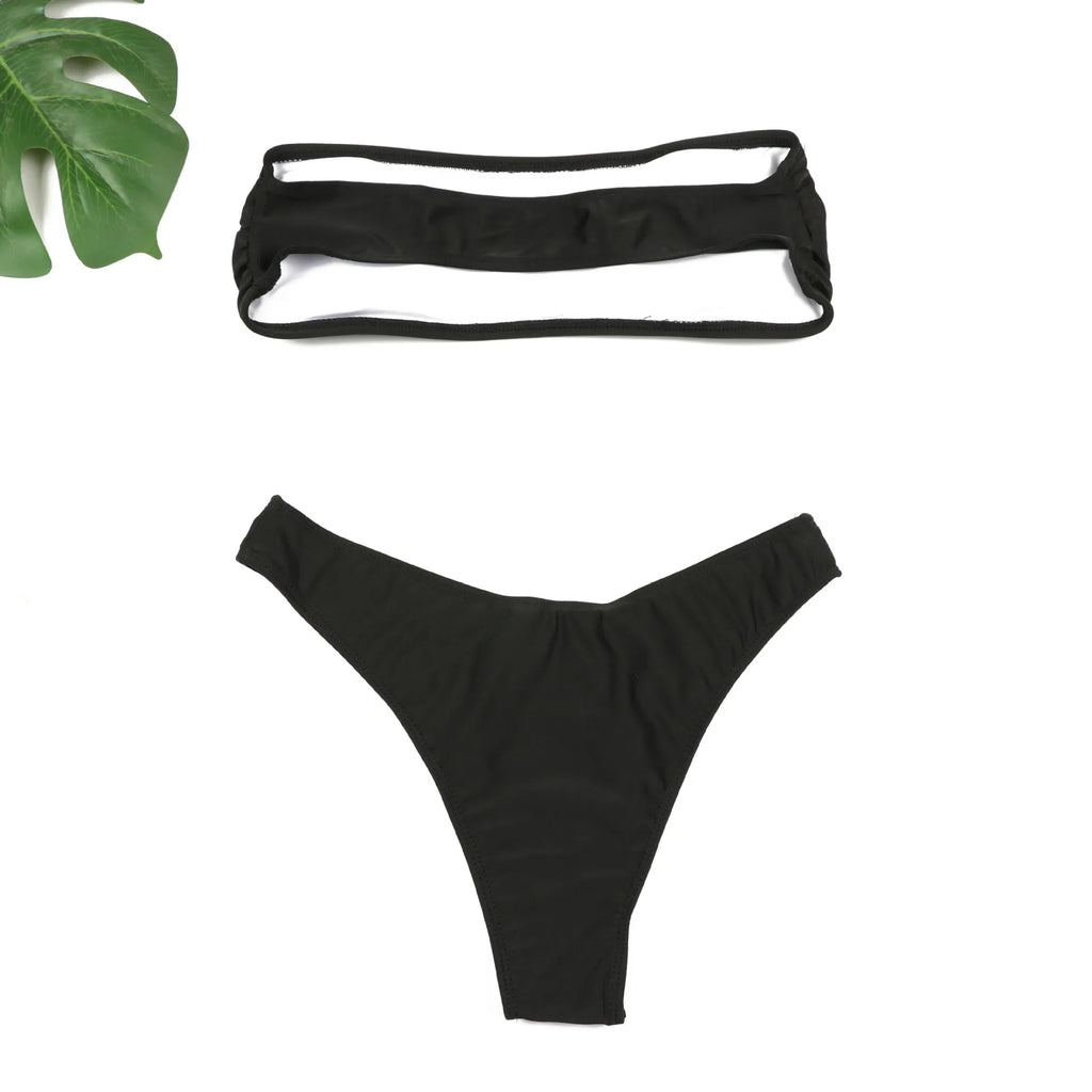 2025 Sexy Two-piece Low Waist Swimwear New Solid Bandeau Bikini  Women's Push Up Beachwear Female Swimsuit Backless Bathing Suit