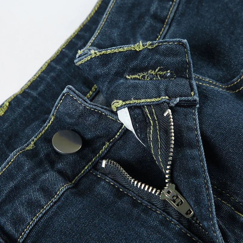 Women Retro Y2k Jeans Baggy Floral Embroidery Jeans Vintage 2000s Low Rise Flared Denim Pants High Street Basic Trousers