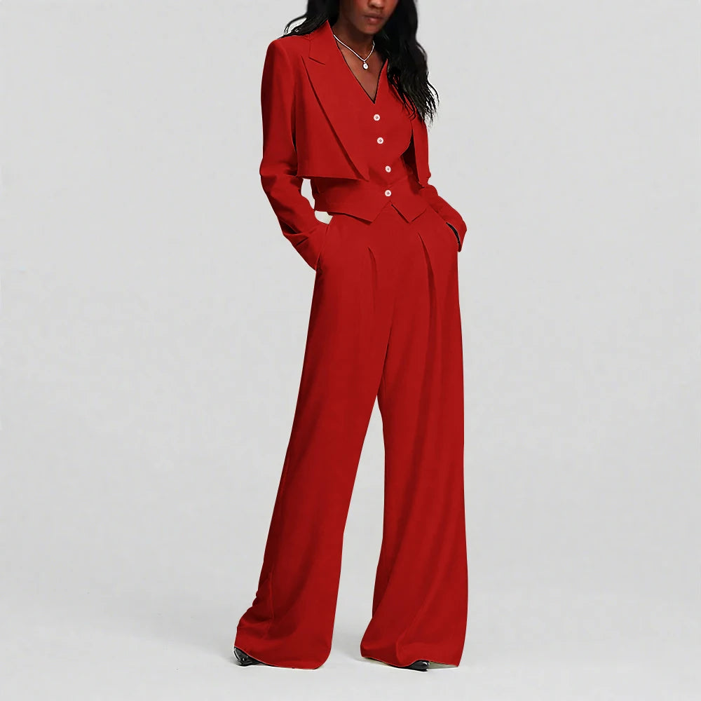 Elegant Ivory White Single Button Women Pants Set New Female Three Pieces(Blazer+Trousers+Vest) conjuntos para mujeres 3 piezas