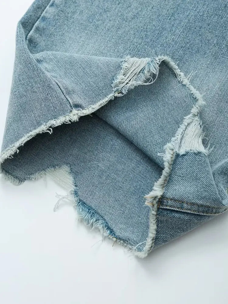 YENKYE New Women Fashion Ripped Wide Leg Jeans Vintage High Waist Pockets Female Denim Pants Autumn Trousers pantalones